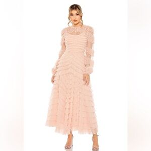 New Mac Duggal Blush Long Sleeve Ruffled Peach